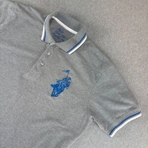 Franky‎ Max Polo Shirt XL Gray Blue Knight Horse Rider Big Pony Embroidered